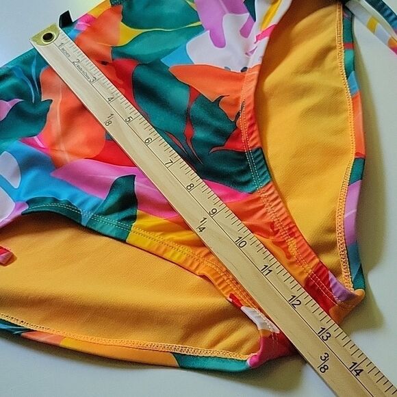 NEW BCBG PARIS XL CINCH SIDE TIE SEXY HAWAIIAN TROPICAL SWIM BOTTOMS X LARGE NWT - Picture 2 of 9